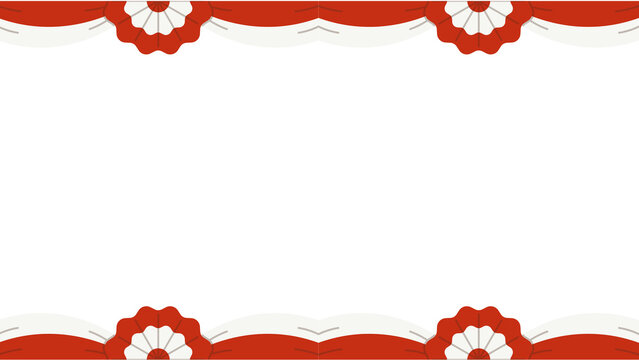 Indonesian flag border with red and white floral ornaments. Patriotic frame for Independence Day. Decorative national banner background.