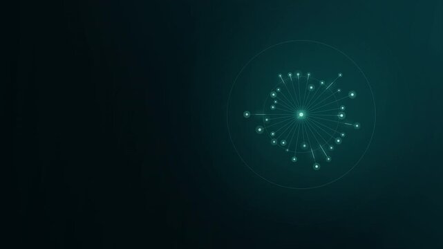 Right aligned glowing cyan digital node cluster with radiating data lines