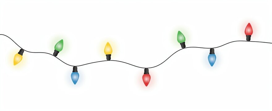 Colorful christmas string lights isolated on white background