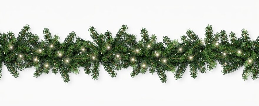 Christmas fir tree garland with lights isolated on white background