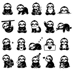 Obraz premium Cute Sloth Collection Vector Art for Nursery Decor and Sticker Designs 