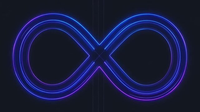 Abstract Neon Infinity Symbol Glowing with Pulsing Blue and Purple Light Effects.