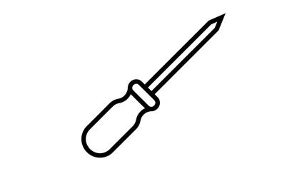 Obraz premium Minimalist vector graphic illustration of a handheld screwdriver tool featuring bold black outlines on a white background perfect for industrial hardware design and construction work projects