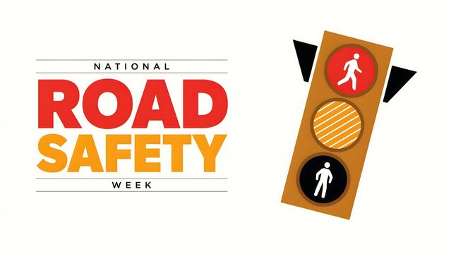National road safety week poster with pedestrian traffic light signal illustration pedestrian crossing national