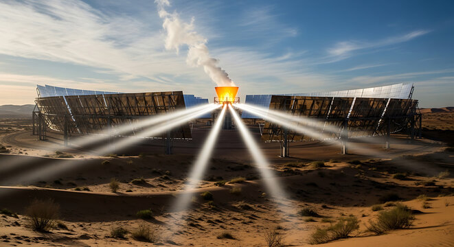Concentrated Solar Power Plant in Desert Generating Clean Energy