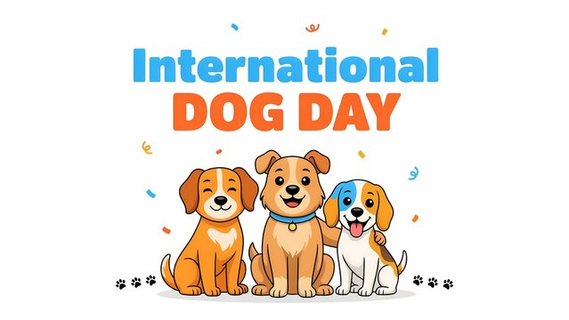 International dog day celebration banner featuring three cute cartoon puppies international celebration friendly