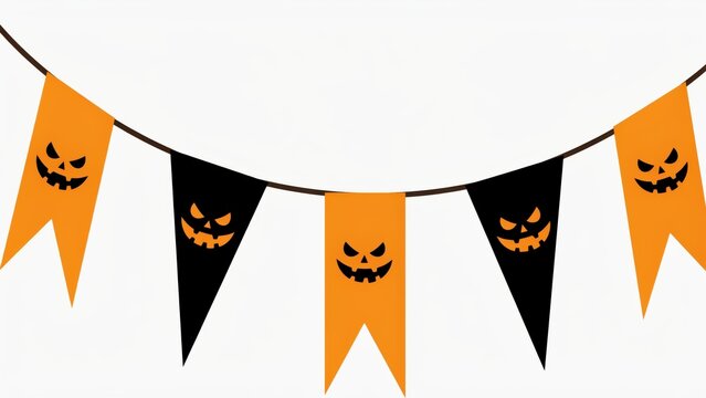 Halloween bunting banner with jackolantern faces isolated on white background