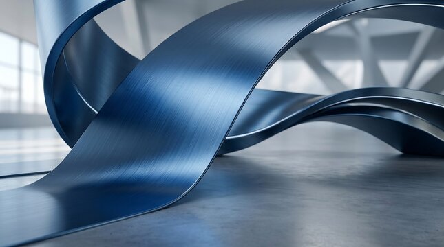Abstract metallic sculpture flowing curves modern design