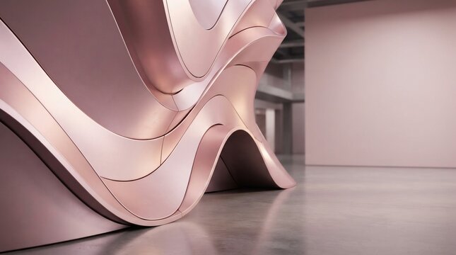 Flowing sculptural form with metallic rose gold finish in modern interior