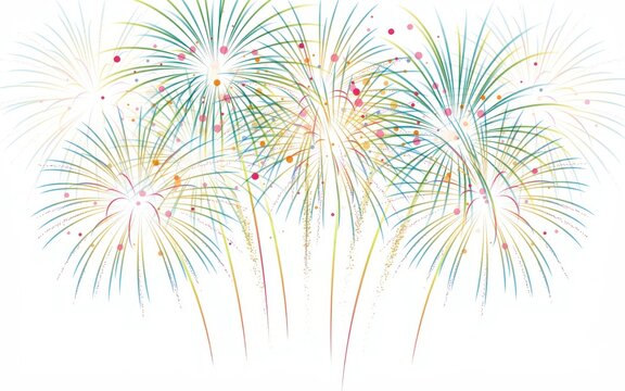 Colorful fireworks display isolated on white background