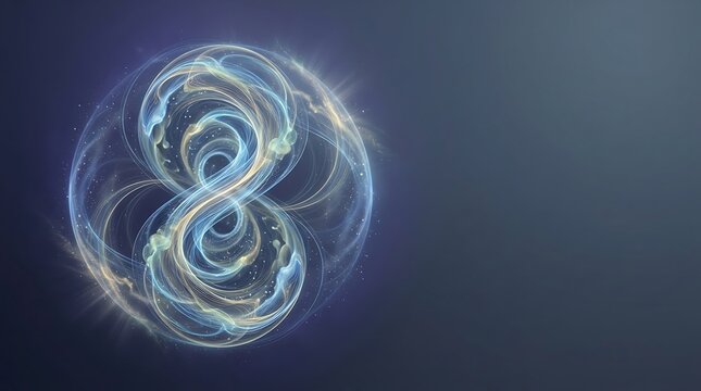 Glowing infinity symbol with light particles in cosmic sphere