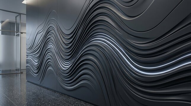 Modern abstract wave pattern textured wall interior design