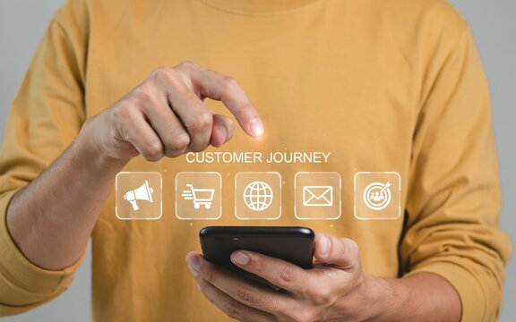 Customer journey concept with digital marketing icons
