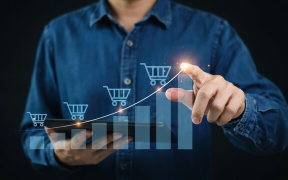 Businessman using tablet to analyze ecommerce sales growth