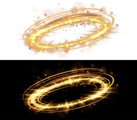 Golden magic portal glowing ring circle sparkle light effect isolated on white and black background realistic © Myartwork