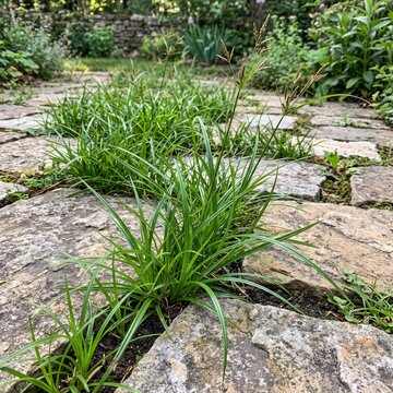 This is nutgrass growing vigorously between the stones.