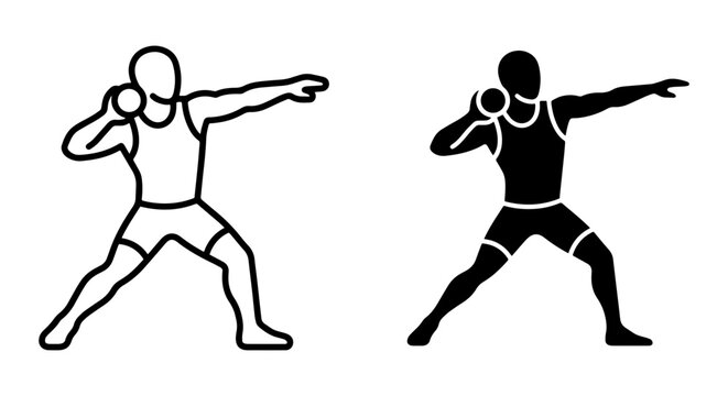 Shot Put Athlete Icon Set, Track and Field Sports Silhouette, Athletic Competition Vector Graphics