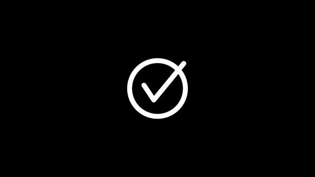 Minimalist animated checkmark on black background, for ui ux, and success notification, tick verified confirm