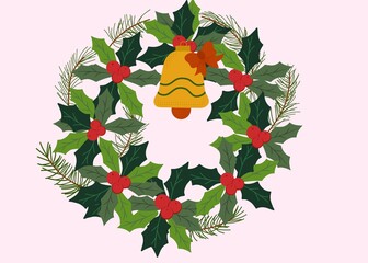 christmas wreath with bells and holly © Ko