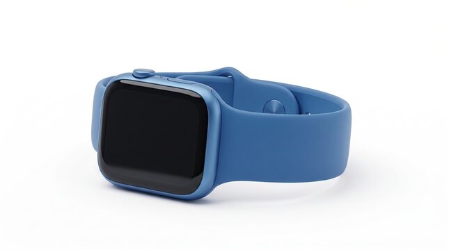 Blue 3 d rendered smartwatch with black display and metallic frame technology gadget