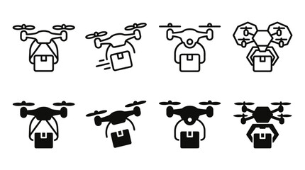 Fototapeta premium Drone delivery service icon set for logistics with delivery logistics shipping transport quadcopter technology