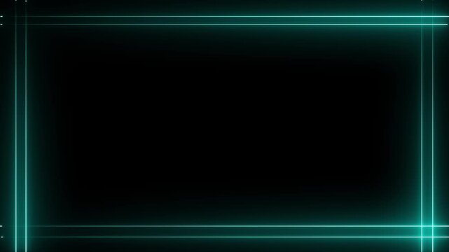 Cyan glowing neon square frame with double lines on a dark black background for digital borders and creative overlays.
