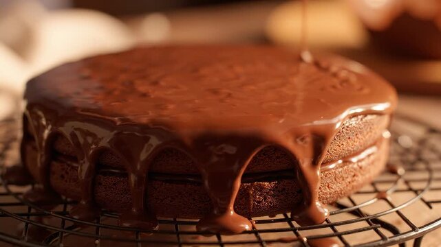 Decadent homemade chocolate cake generously covered with rich, luscious ganache, creating an irresistible, mouth-watering dessert that promises sweet indulgence