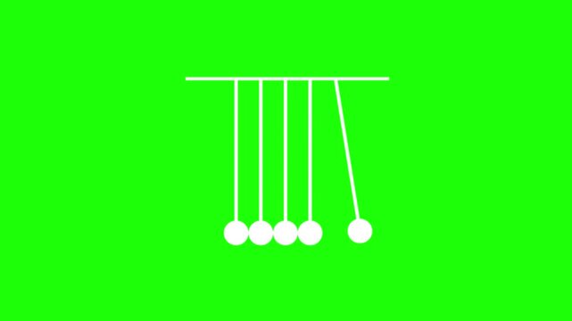 An animation of five pendulums lined up and swinging in turn; green background, 4K video.