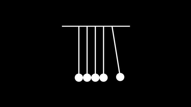 Animation of a pendulum with consistent motion, Newton's cradle, loading concept, timer, back-and-forth motion with a domino effect, black background, 4K video.