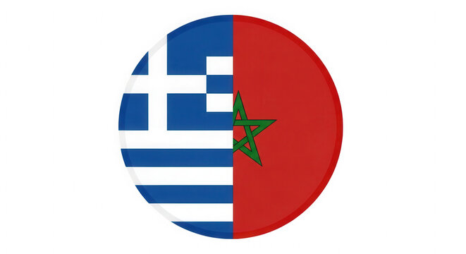 Greece and morocco flags combined in a circle icon isolated on transparent background