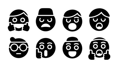 Obraz premium Black glyph emoji set vector isolated on a transparent background, high-quality vector.