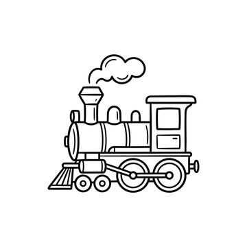 Vintage steam locomotive train engine line art.
