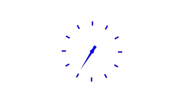 Minimalist blue clock face with simple ticking second hand on white background, clean design, motion graphics.
