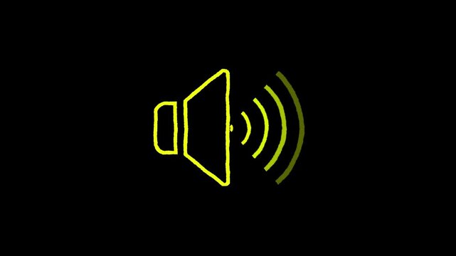 Sound wave animation from speaker icon, audio signal on black background, digital concept for music or volume control visual.