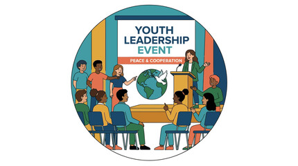 Naklejka premium Diverse Youth Leadership Event Promoting Peace and Cooperation
