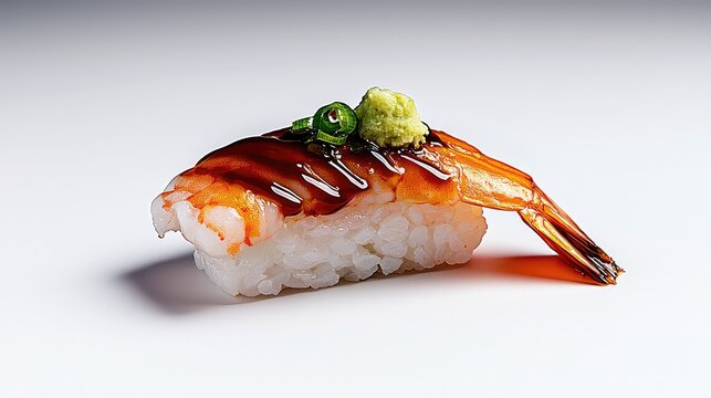 Ebi Nigiri Sushi With Wasabi And Soy Glaze