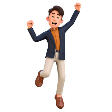 3D Professional Businessman Character Happy Jumping