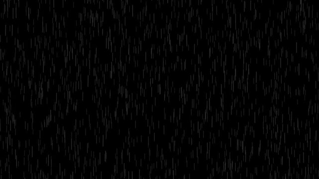 Falling rain animation motion graphic overlay isolated on black background. rain drops on black background.