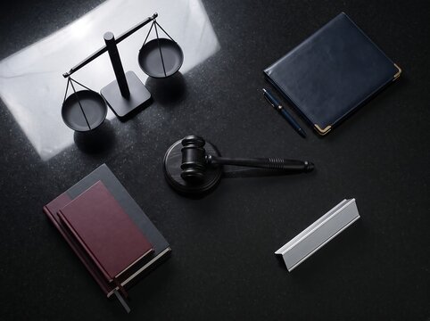 Gavel and scales of justice on professional office desk for legal law practice and judicial authority with attorney judgment litigation business corporate professional decision authority