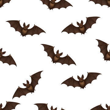 Collection of Flying Bats with Dark Wings on White Background.