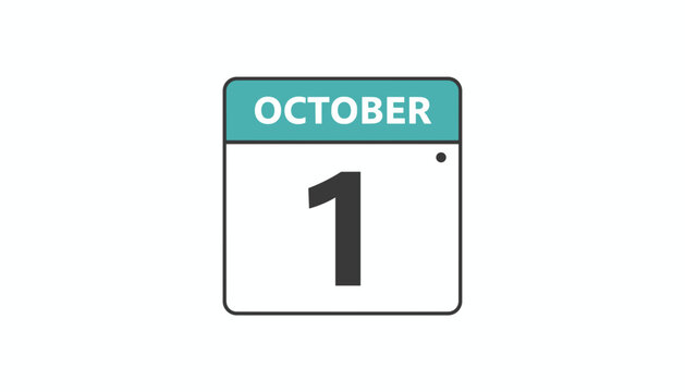 Calendar page icon indicating the date October first with a clean flat design style isolated on a white background.