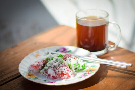 Traditional Indonesian food made from cassava, served with Javanese coffee.