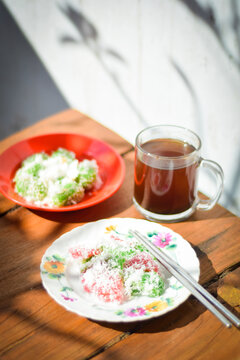 Traditional Indonesian food made from cassava, served with Javanese coffee.