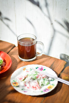 Traditional Indonesian food made from cassava, served with Javanese coffee.