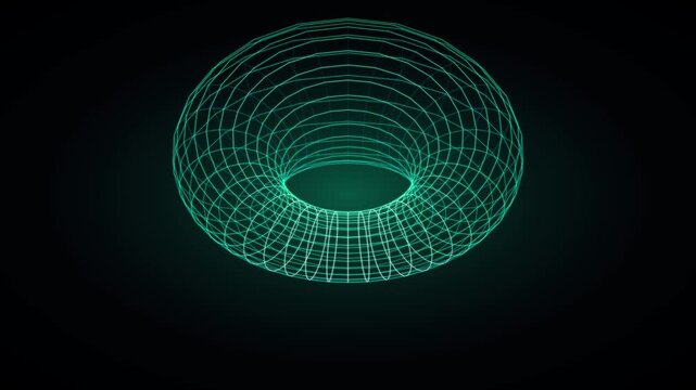 3D quantum wireframe torus sci-fi portal abstract loop background