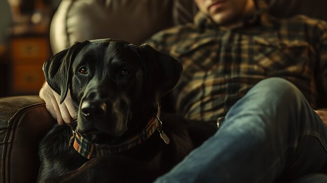 Soldier finding comfort with loyal service dog high resolution picture