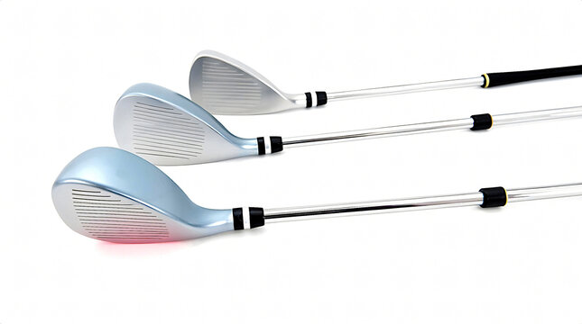 set of new golf clubs isolated on white background