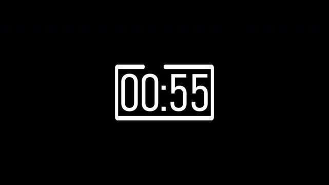 1 minute countdown animation from 60 seconds to 0 seconds. on black background. 4k video