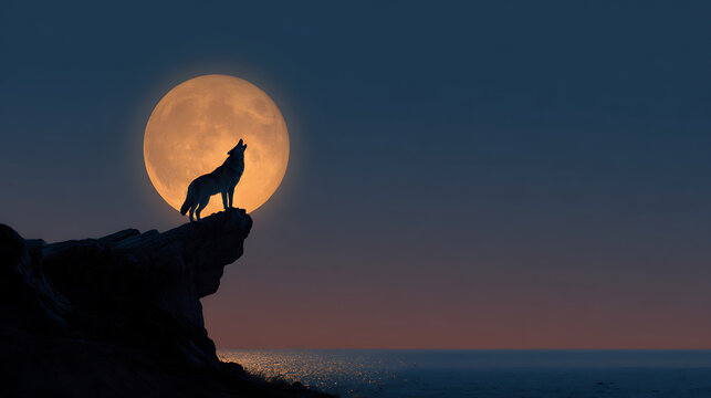 Powerful wolf howling beneath a blood-red moon.