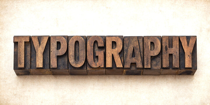 Vintage wooden letterpress blocks spelling typography for printing and design projects